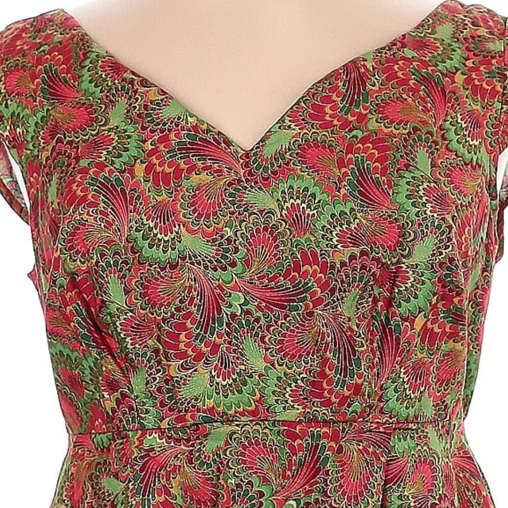 Retrolicious Peacock Swing Dress in Red and Green